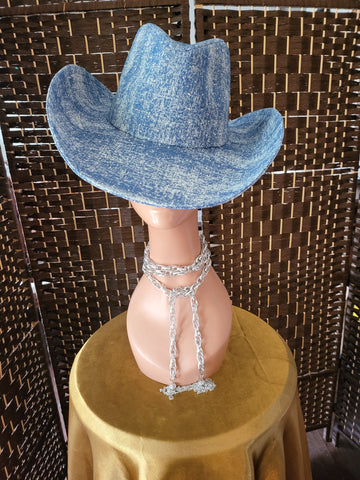 05.13.25 YT Cowboy Hat Denim Blue wRStones NEW