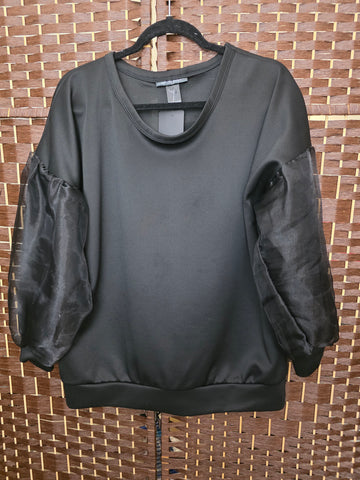 10.08.25 AshStew (14/16) Blouse Black Taffeta Bubble Sleeve NEW