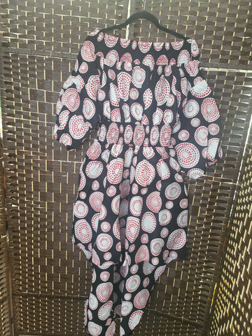 05.14.25 NF African Dress (OS=M-1X) Hi-Lo BlkWht RedDots Off Sho NEW