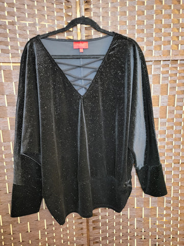 09.24.24 Jennifer Lopez (XL) Blk Velvet Shimmer Top NEW