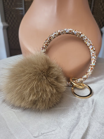 10.08.24 KeyChain Gold w/Taupe Fur Ball NEW