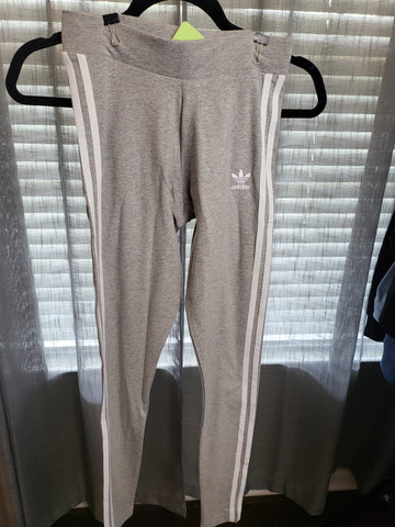 07.30.24 MB (XS) Adidas Leggings Tight Fit GreyWht Stripes NEW