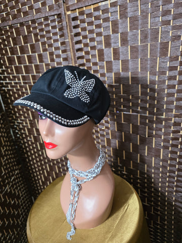 10.08.25 MaddHatter (OSFM) Blk w/Silv Seq Cloth BUTTERFLY BBCap NEW