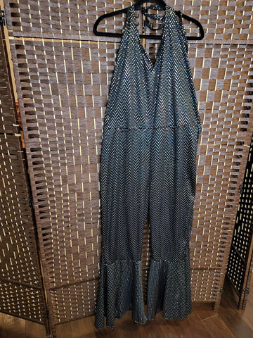 09.24.24 Jumpsuit (XXL) Halter Blk Silver Reflect Dots New