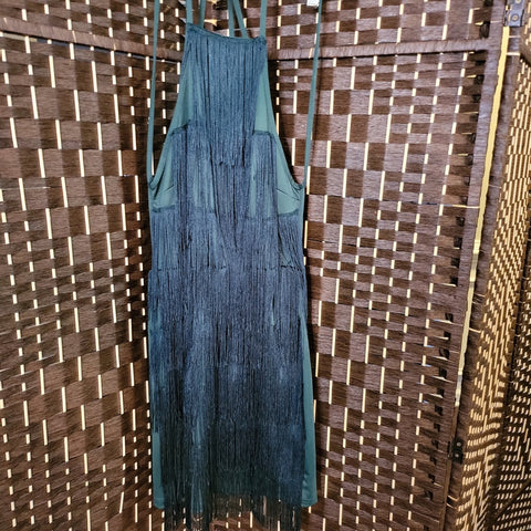 7.12.22 (S) Grn Fringed Halter BackOut Dress NEW