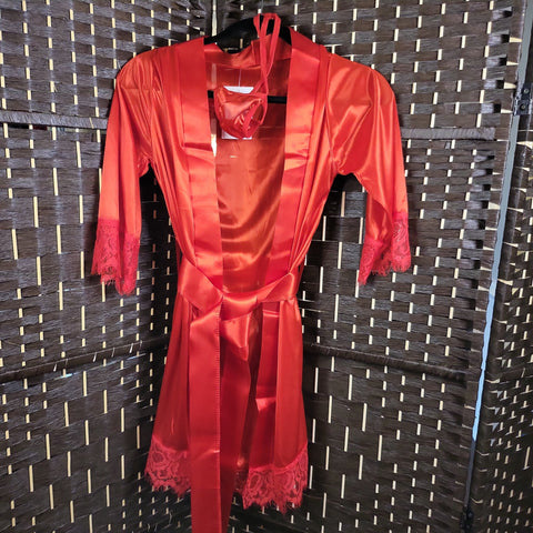 12.6.22 Red Sateen Robe 2pc  (M) NEW