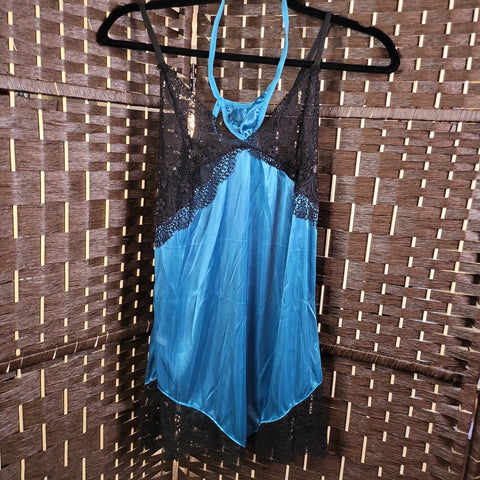 12.6.22 Teal w/Blk Lace Trim BabyDoll (S) NEW